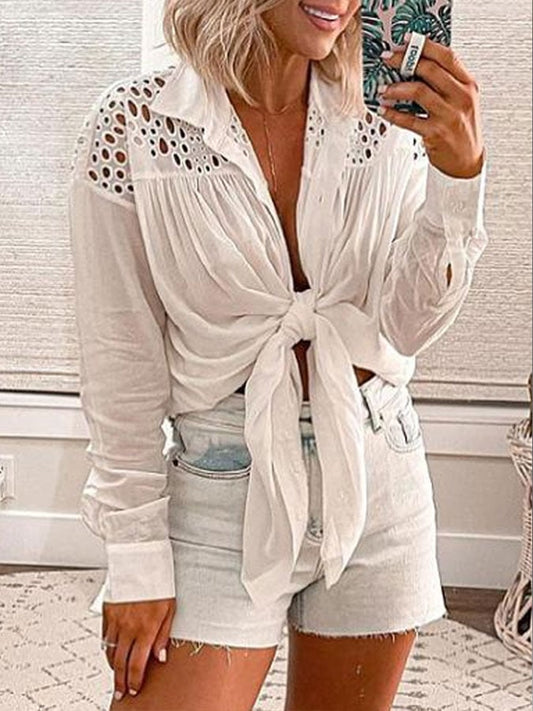 Women's Cutout Patchwork Casual Shirt