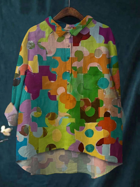 Colorful Geometric Puzzle Print Shirt