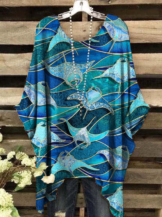 Women's Abstract Glass Sea Fish Print Top