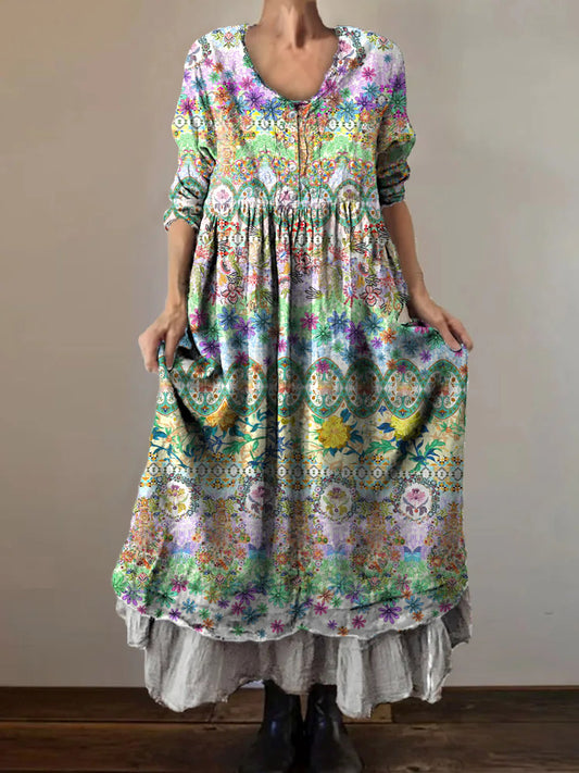 Women's Art Painting Hippie Print V-Neck Dress