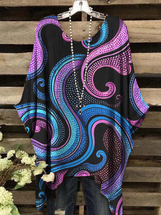Women's Colorful Octopus Whiskers Abstract Print Casual Top