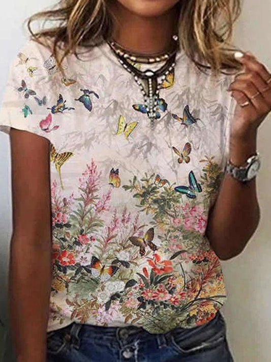 Women's Casual Printed Short Sleeve Round Neck T-Shirt