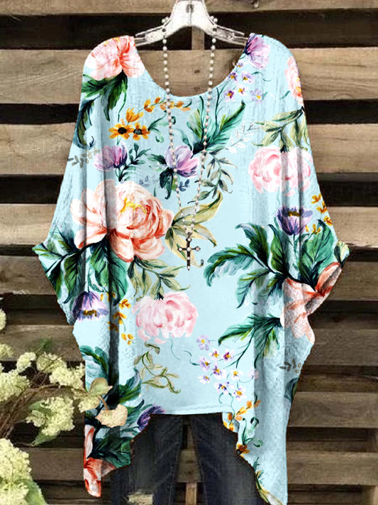 Women's Round Neck Elegant Floral Pattern Top