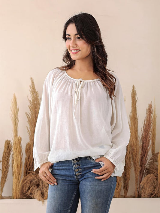Summer Women's Cotton&Linen Lace-Up Shirt 