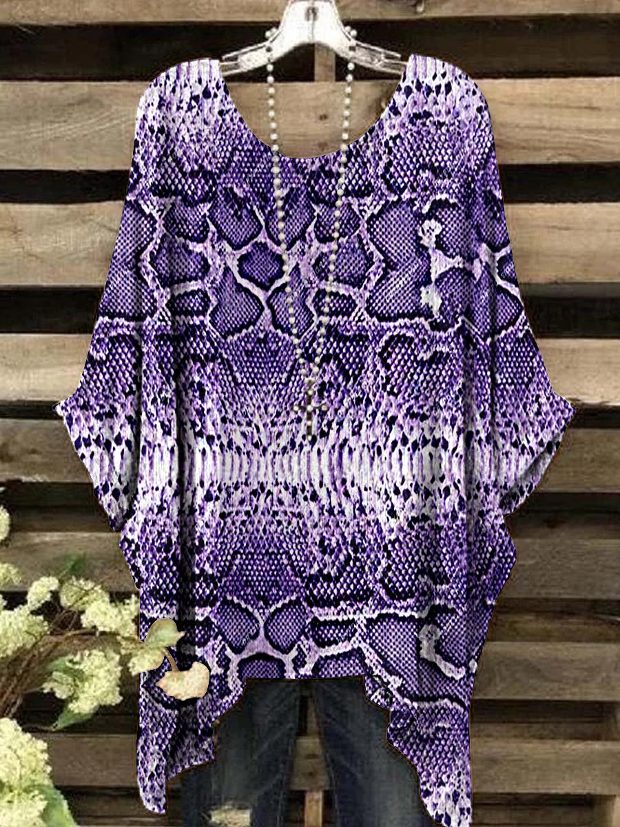 Women's Vintage Purple Mangled Pattern Round Neck Top