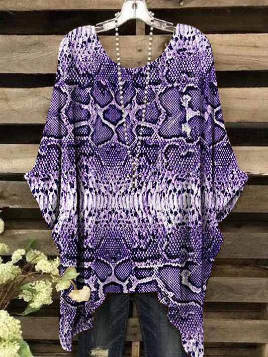 Women's Vintage Purple Mangled Pattern Round Neck Top
