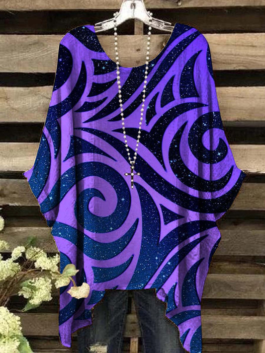 Women's Vintage Abstract Textured Print Casual Top