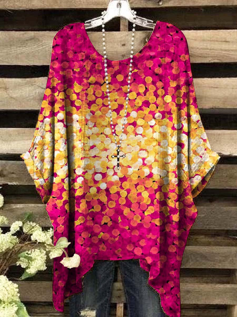Women's Oil Painting Abstract Patchwork Art Print Top