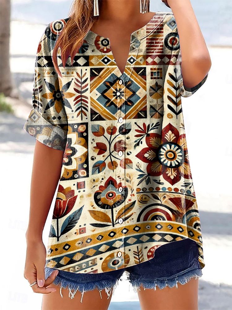 Women's Vintage Ethnic Style Tattoo Pattern Art Printed Cotton and Lin
