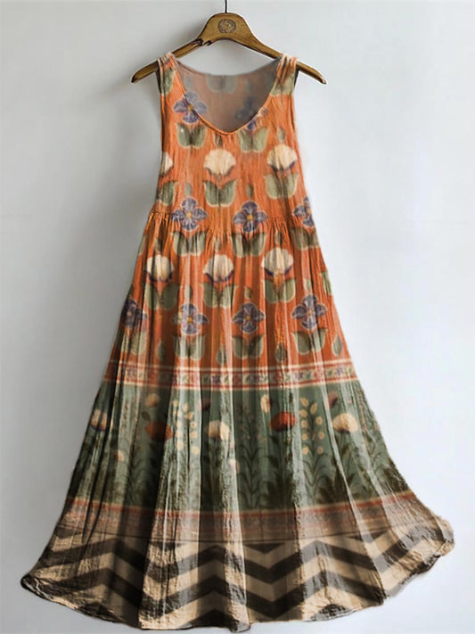 Women's Vintage Floral Collage Art Pattern Print Sleeveless Cotton Poc