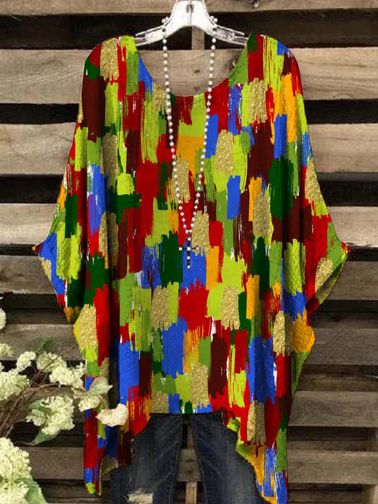 Women's Vintage Colorful Irregular Print Casual Top