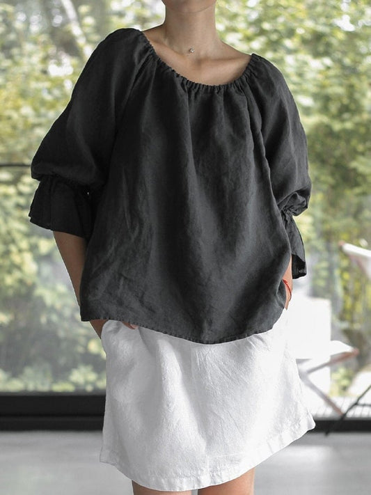 Women's Loose Elastic Neck Lantern Sleeve Two-Wear Top