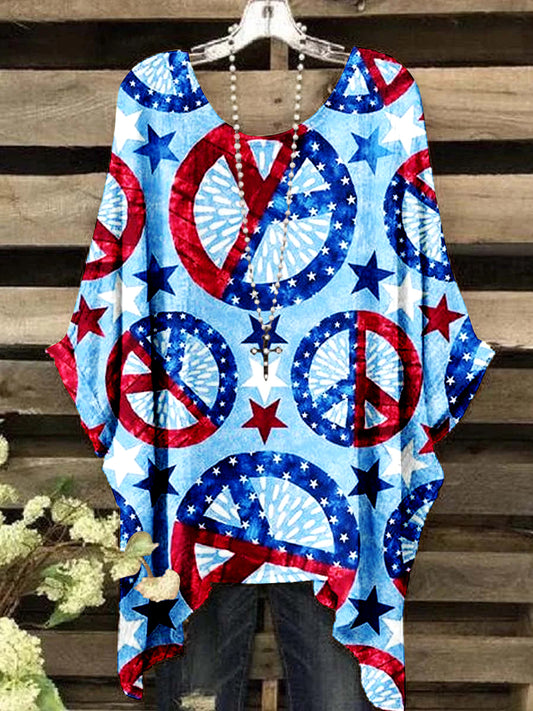 Women's Independence Day Geometric Star Pattern Top