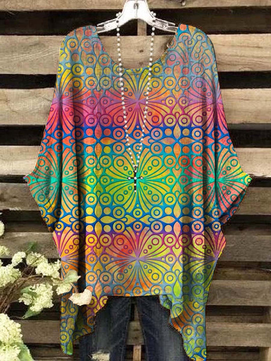 Women's colorful abstract floral print casual top