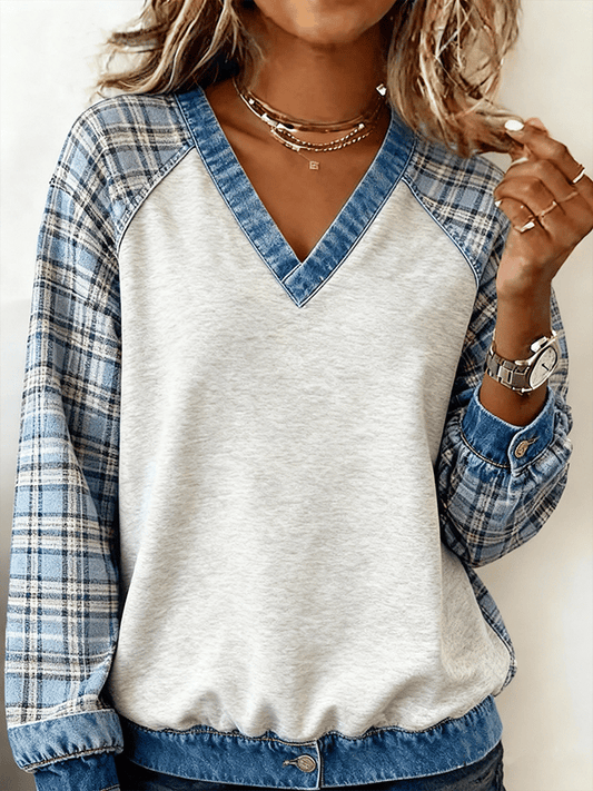 Women'S Casual Loose Contrast Color Stitching Top 