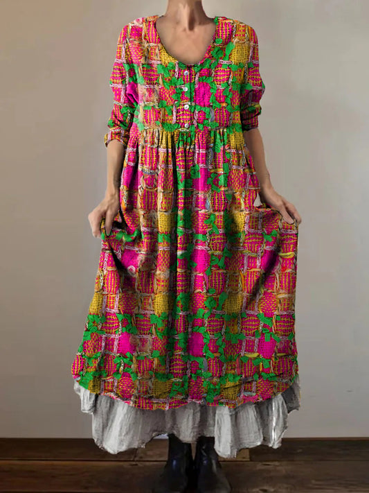Women's Art Painting Hippie Floral Print V Neck Dress