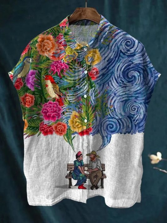 Women's Vintage Frida Kahlo And Vincent Van Gogh Casual Cotton Linen Shirt
