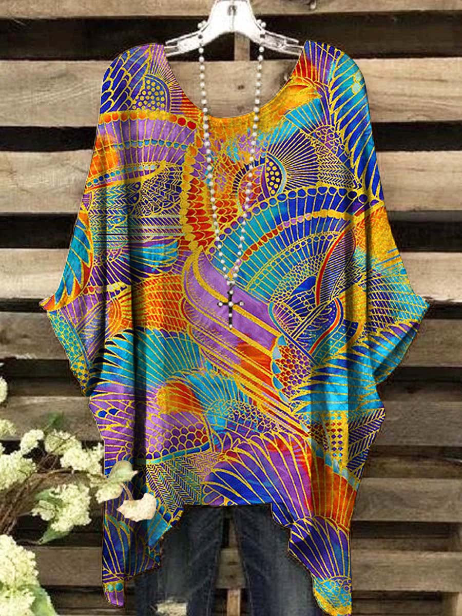Women's Abstract Gradient Colorful Feather Print Top