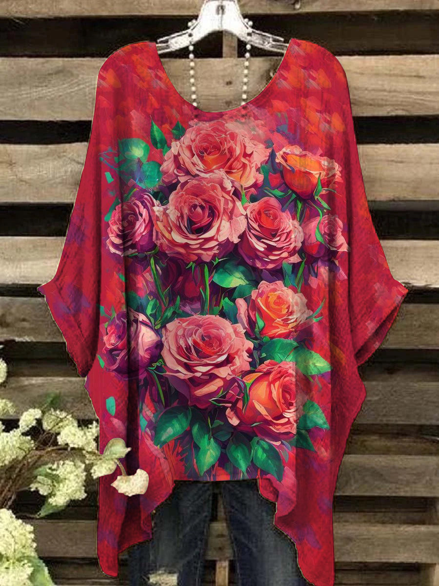 Women's Oil Painting Rose Pattern Print Design Top