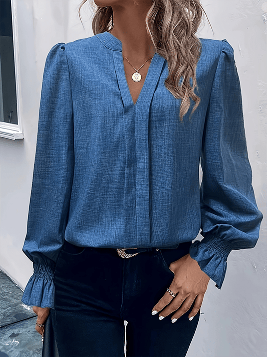 Women's Solid Color Long Sleeve Notch Neck Shirt