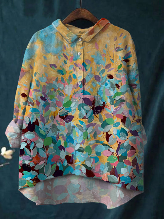 Women's Colorful Leaf Print Shirt