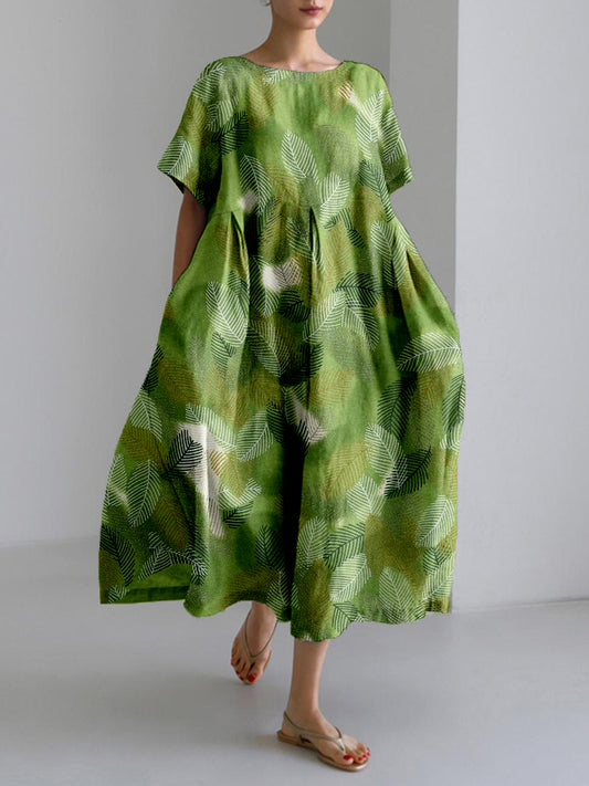 Japanese Chiyogami Art Pattern Linen Blend Maxi Dress