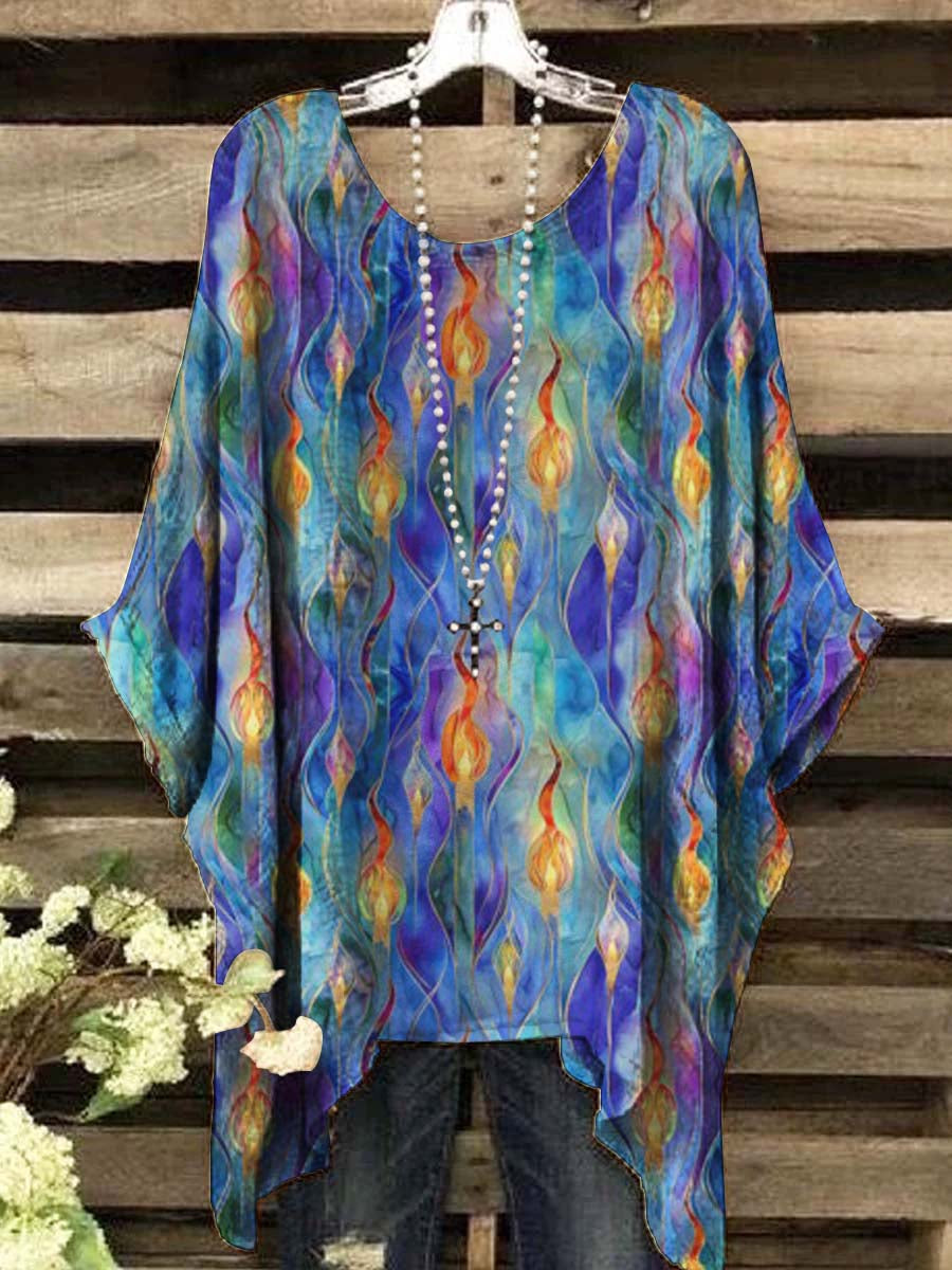 Women's Abstract Colorful Watercolor Candle Print Top