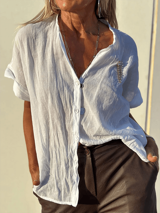 Women's Solid Color Loose Casual Cotton Shirt
