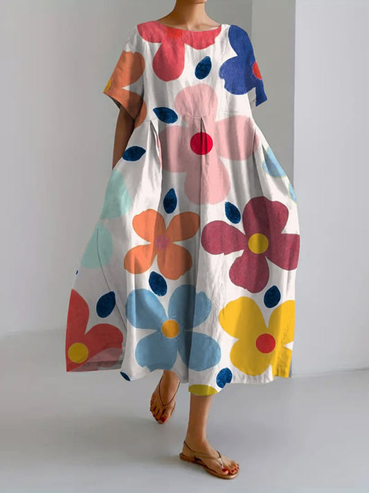 Vintage Floral Print Casual Loose Dress