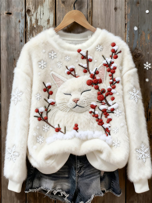 Cat & Berry In The Snow Cozy Plush Sweatshirt