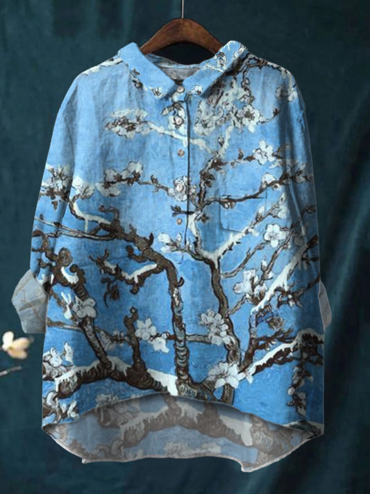 Ink  Snow Plum Blossoms In  Cotton And Linen Shirt