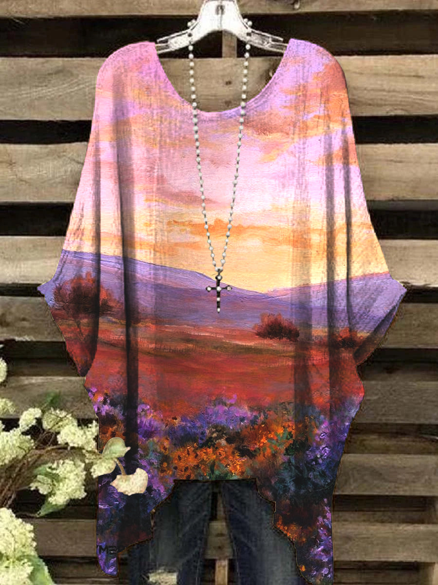 Women's Art Columbia Mountain Pattern Crew Neck Top