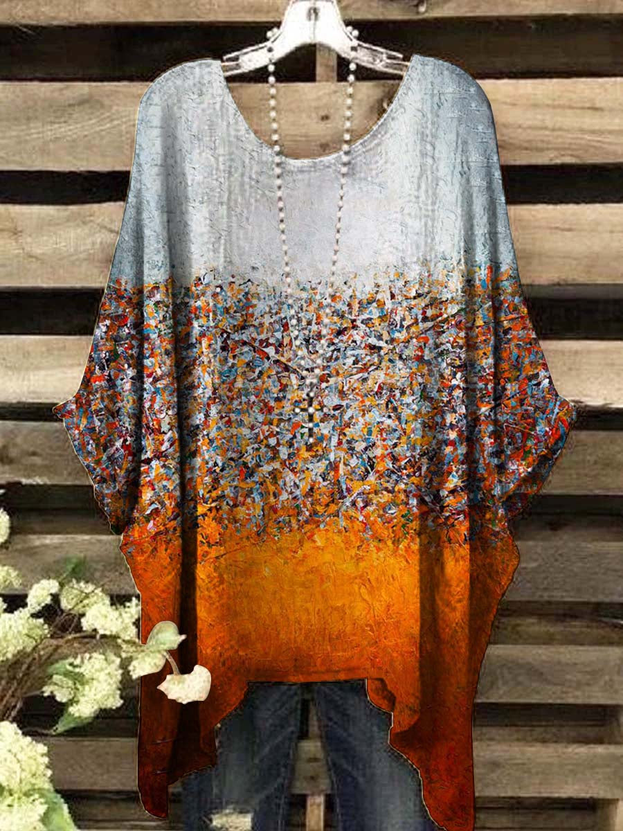 Women's Vintage Abstract Patchwork Art Print Top