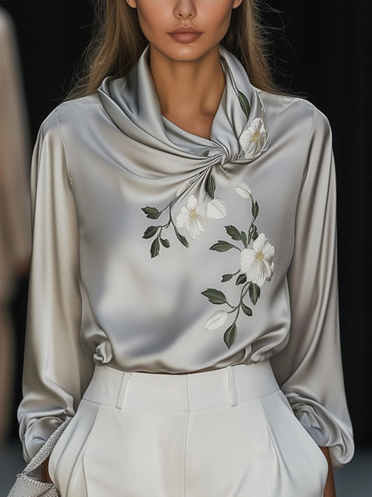 Shipping Elegant Satin Embroidered Shirt