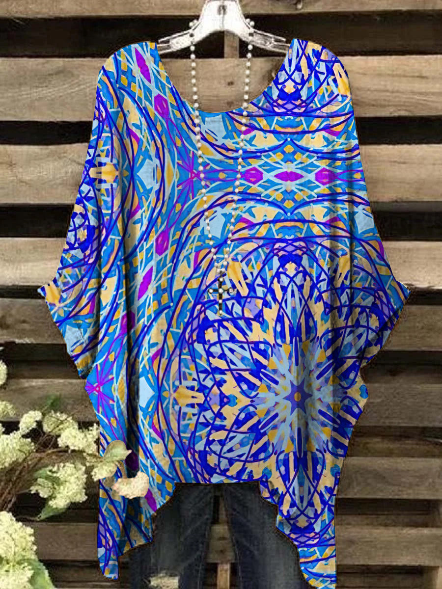 Women's Vintage Irregular Pattern Crew Neck Top