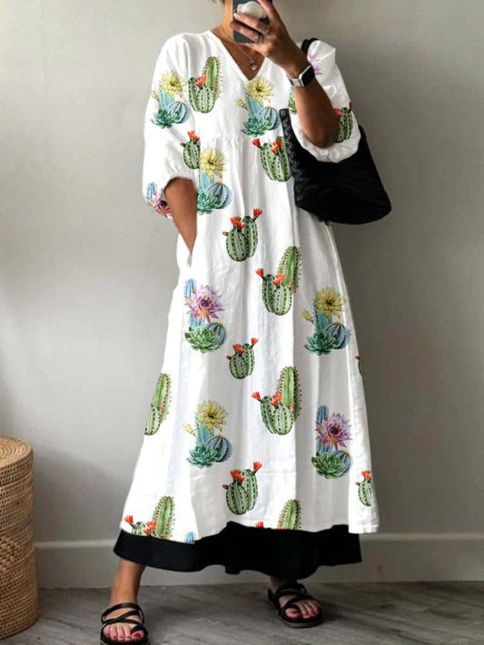 Women's Artistic Rose Holiday Floral Pattern Cotton Dress