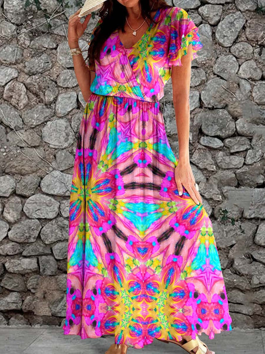 Women's Kaleidoscope Floral Art Pattern Flowing Dress