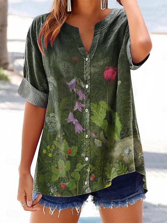 Women's Vintage Floral Art Pattern Art Print Casual Cotton And Linen S