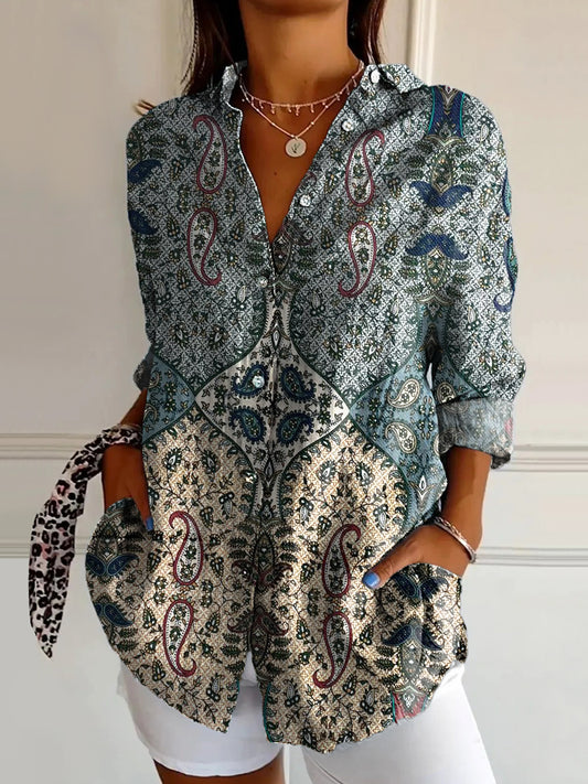 Women's Art Floral Hippie Print Long Sleeve Shirt