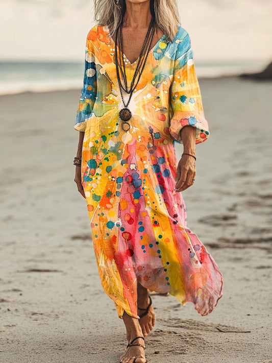Women's Colorful Patterns Art Print Pockets Cotton Dresses