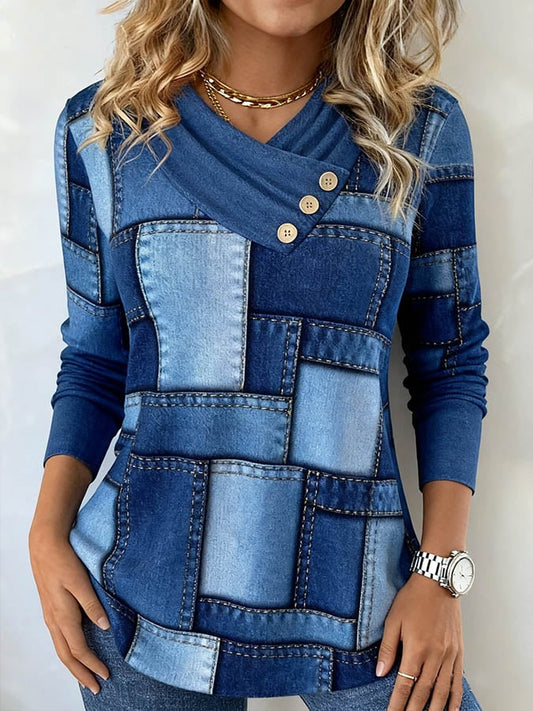 Women'S Casual Contrast Print Top 