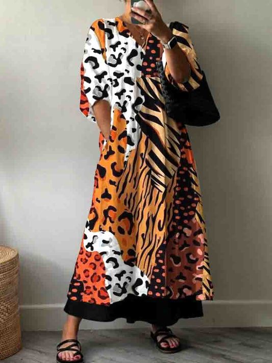Women'SVacation Leopard Print Pattern Cotton Dress