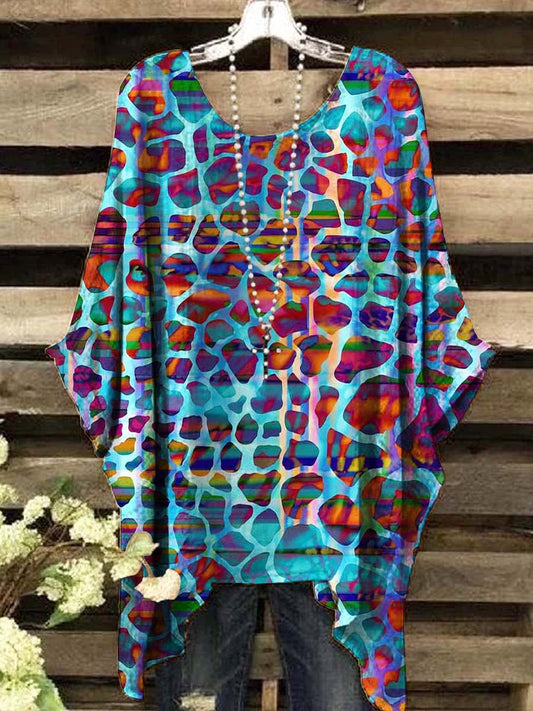Women's Abstract Colorful Stripe Patchwork Printed Casual Top