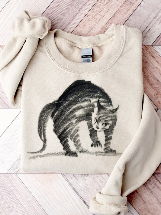 Funny Vigilant Black Cat Art Cozy Sweatshirt