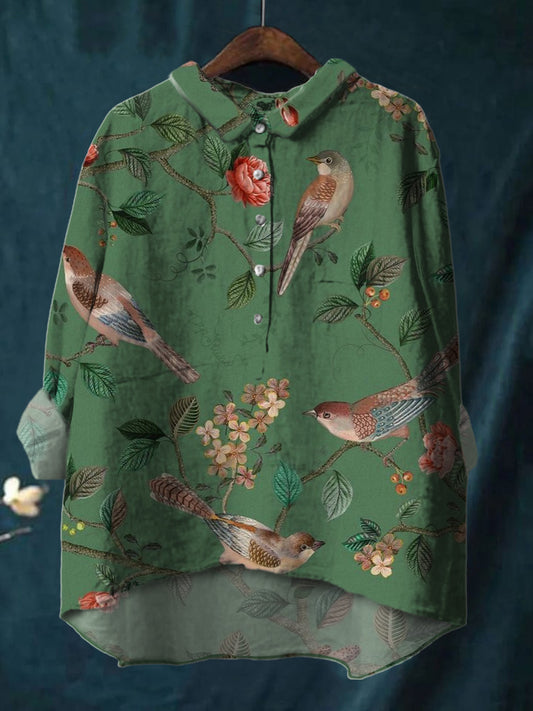 Colorful Watercolor Daisy Print Cotton And Linen Shirt