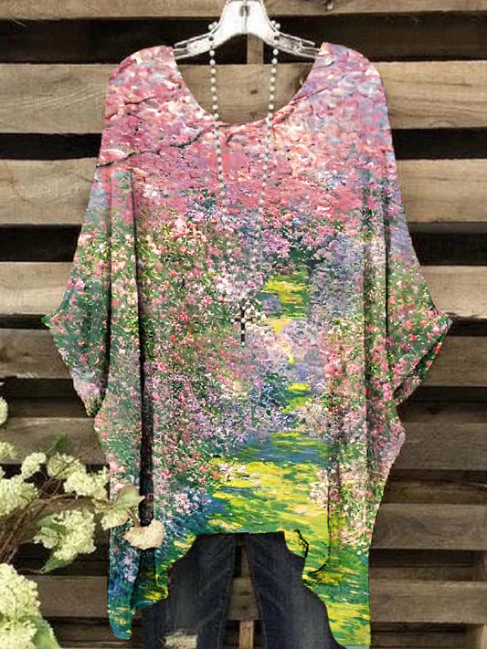 Women's Vintage Summer Scenery Pattern Crew Neck Top