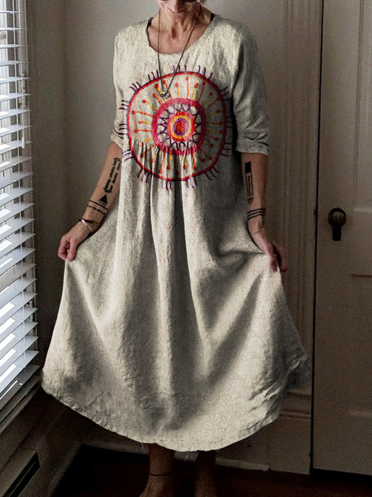 Women's Abstract Pattern Art Print Pocket Cotton Dresses