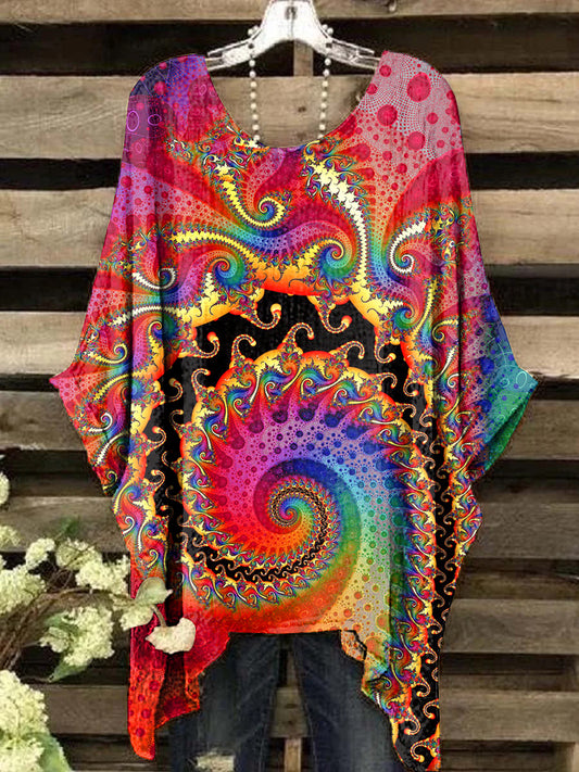 Women's Vintage Hippie Style Art Pattern Crew Neck Top