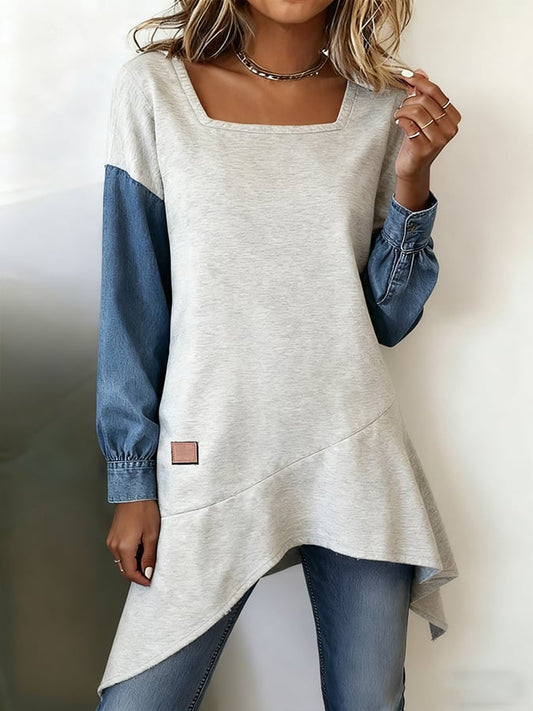 Women'S Casual Square Neck Contrast Stitching Shirt 