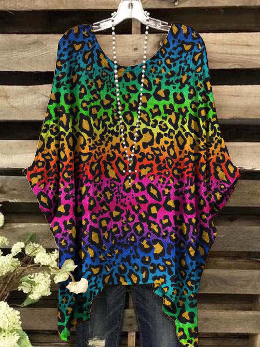 Women's Gradient Color Leopard Print Top